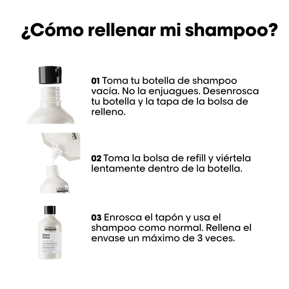 SHAMPOO REFILL L'ORÉAL PROFESSIONNEL METAL DETOX (REFILL DE SHAMPOO PARA TODO TIPO DE CABELLO CON QUIEBRE Y/O PROCESOS DE COLOR)